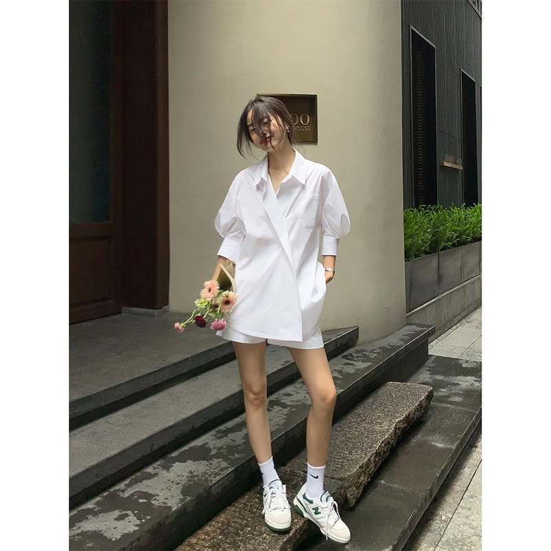 白色衬衫女2023新款灯笼袖高级感防晒衫衬衣宽松休闲气质时髦上衣