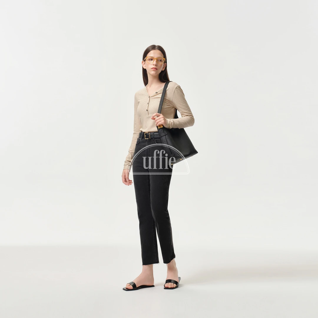 UFFIE开领条纹长袖T恤