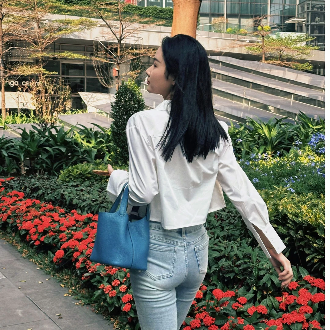 纯手缝蜡线·牛仔蓝菜菜水桶包