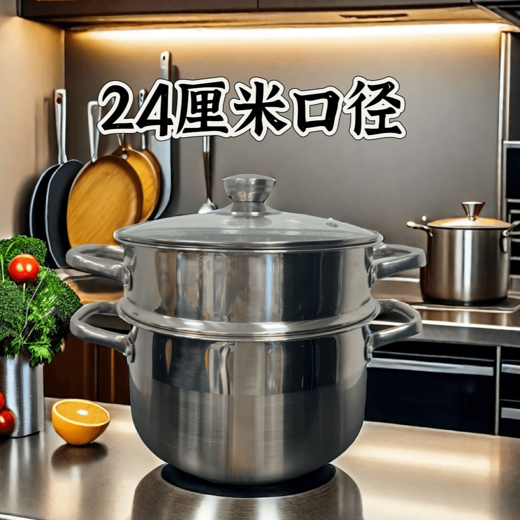 17.9双层蒸锅不锈钢【24CM】食品级不挑炉灶汤锅上蒸下煮一体锅蒸锅