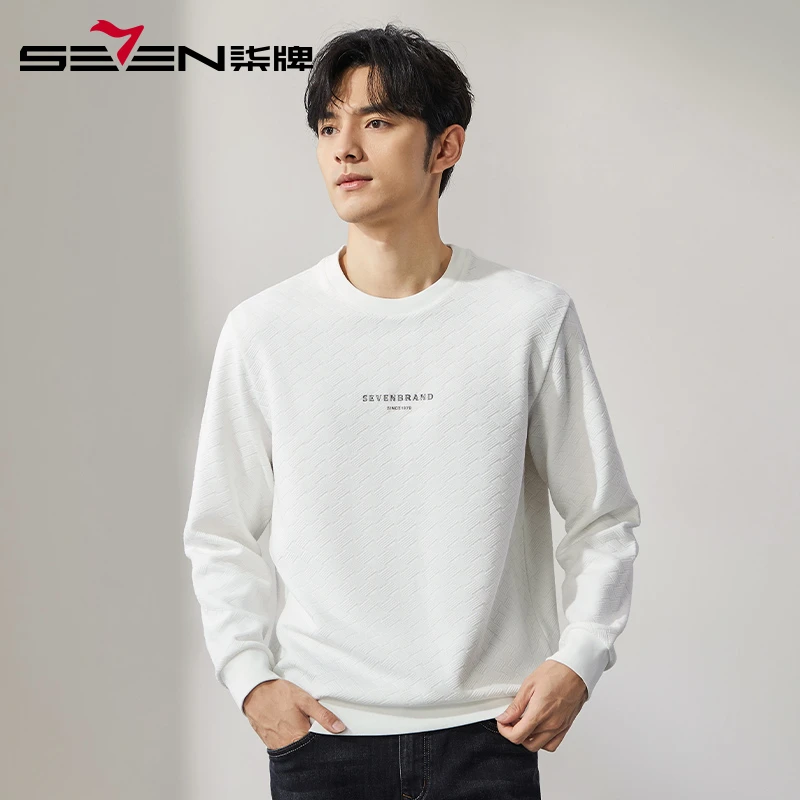 【空气层提花】柒牌圆领卫衣男2024秋季新款男士时尚休闲舒适上衣潮