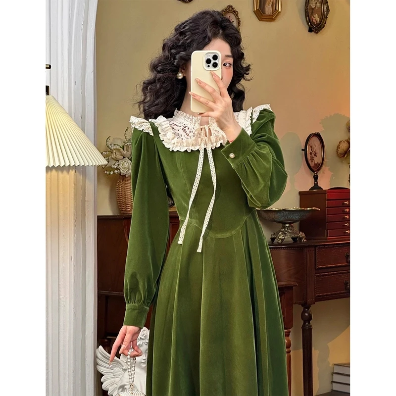 肖夫人【茜茜公主】法式复古港风气质连衣裙女收腰长袖秋冬 SS077