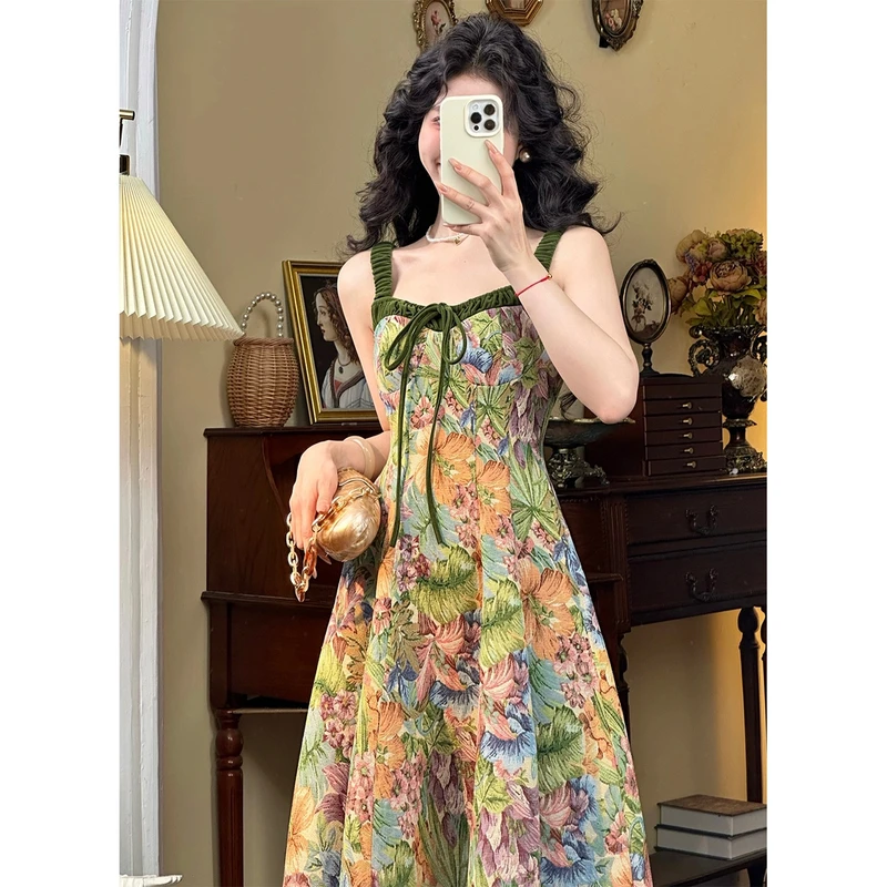 肖夫人【繁花赋】提花吊带裙长袖复古法式气质秋女秋冬  SS017