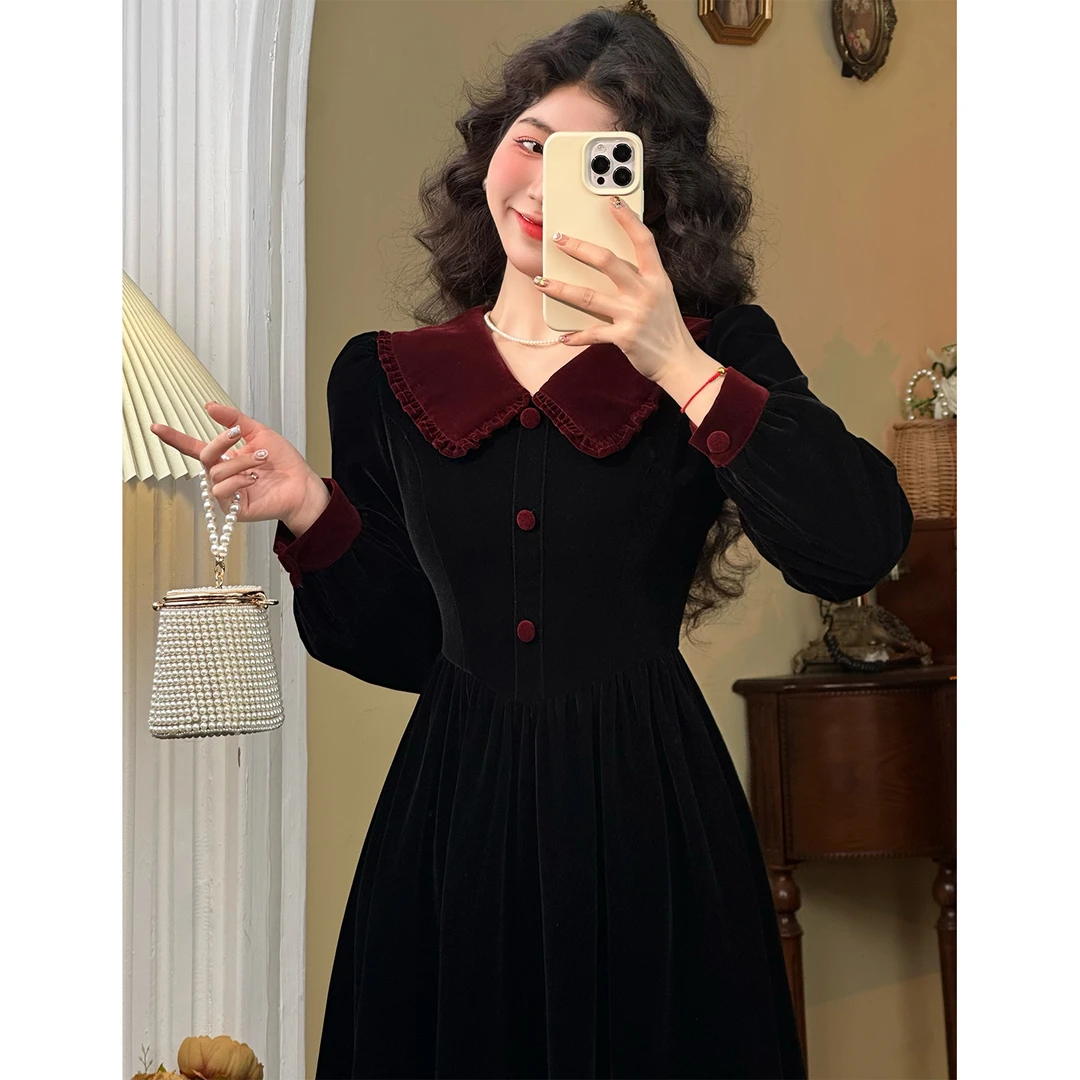 肖夫人【酒心可可】法式复古港风长袖女连衣裙秋冬小黑裙  SS147