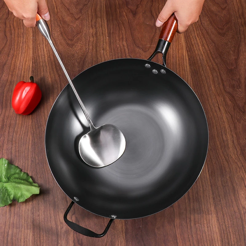 天花板平面电磁炉用平底锅不易锈氮化铁锅加厚爆炒耐用手工粘锅