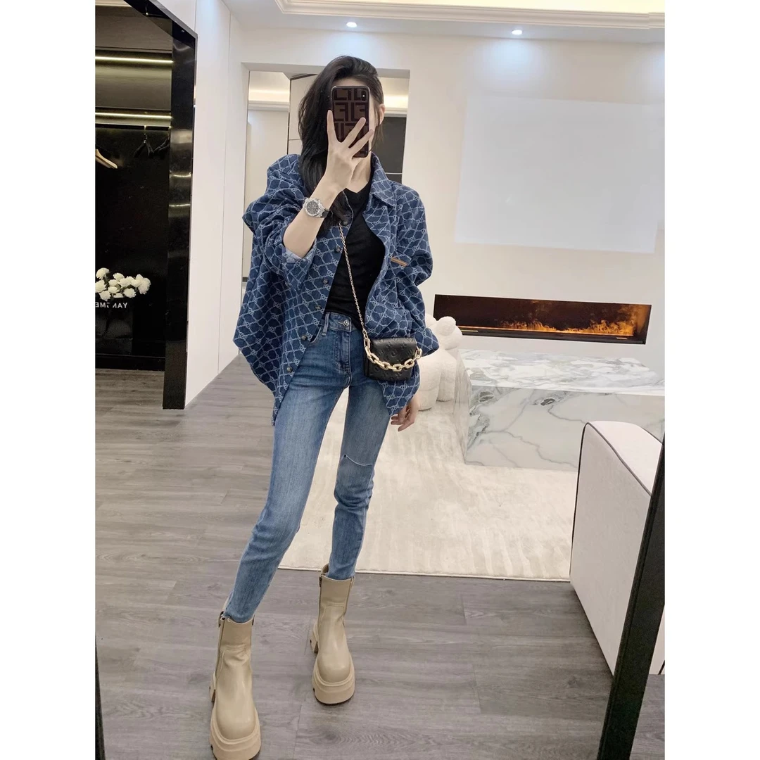 牛仔外套女早秋2003新款宽松百搭中长款上衣长袖春季牛仔衬衣爆款