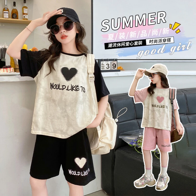 女童夏季套装2024新款儿童洋气时髦短裤夏装中大童休闲短袖两件套