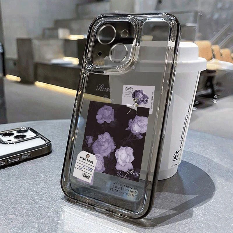 紫色玫瑰iPhone14pro苹果手机壳14promax全包式13透黑12p新款套11