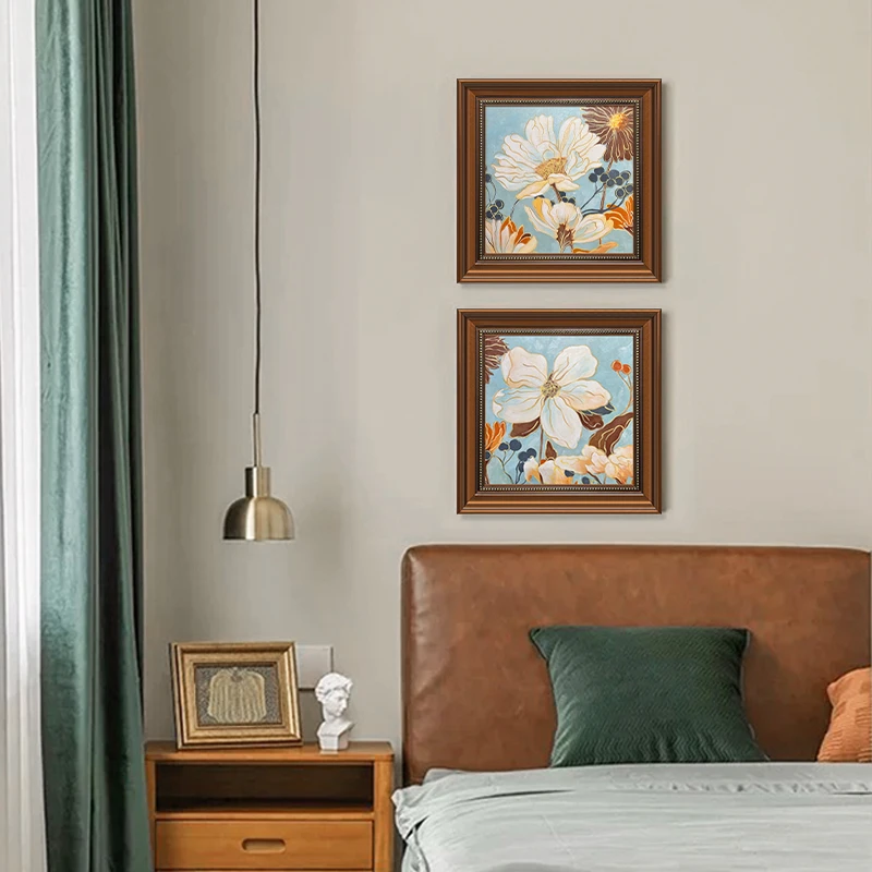 【富贵花开】手绘油画中古风客厅花卉装饰画新中式餐厅卧室玄关挂画