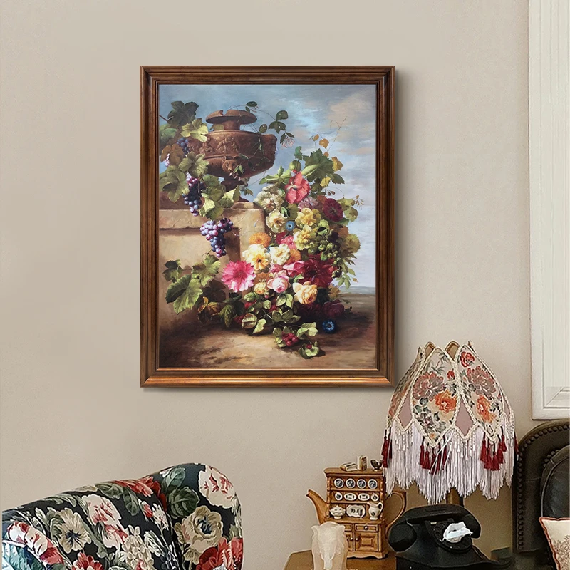 【葡藤花语】手绘油画中古客厅装饰画法式餐厅玄关走廊静物花卉壁画