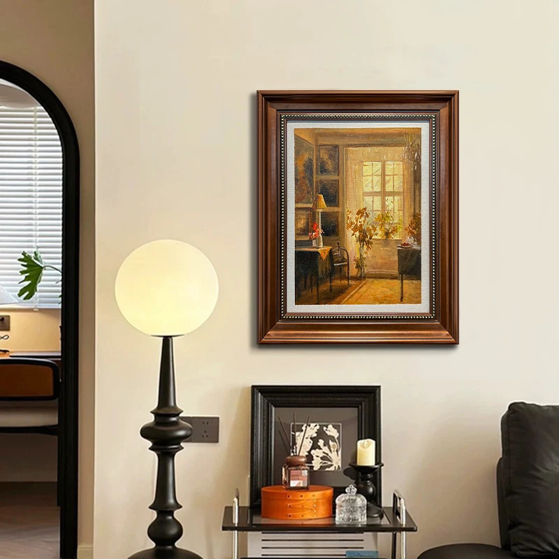 【一米阳光】美式复古手绘油画法式餐厅玄关走廊风景欧式古典墙壁画