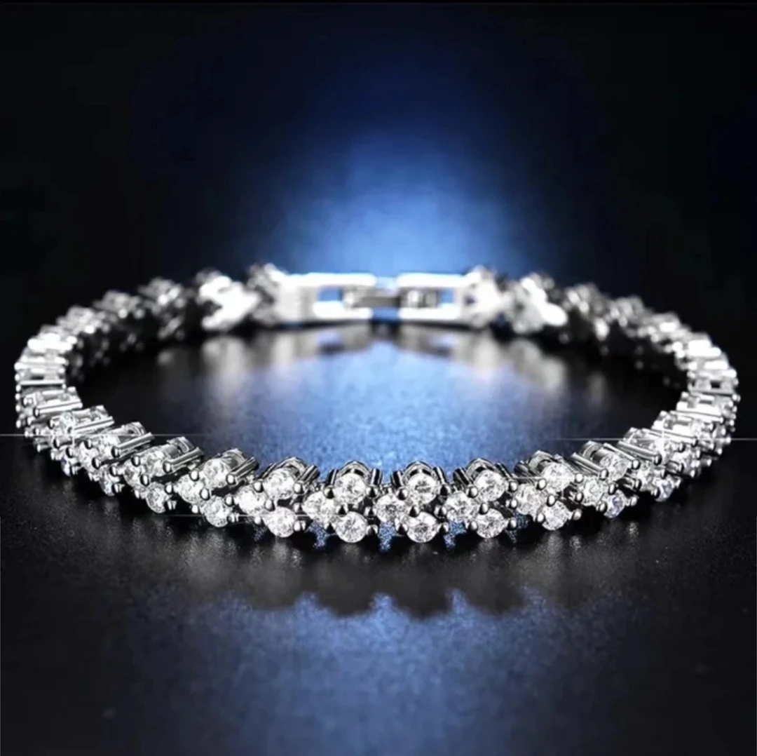 钛钢合成锆石手链 时尚罗马爱心手链新款百搭气质可搭手镯手饰