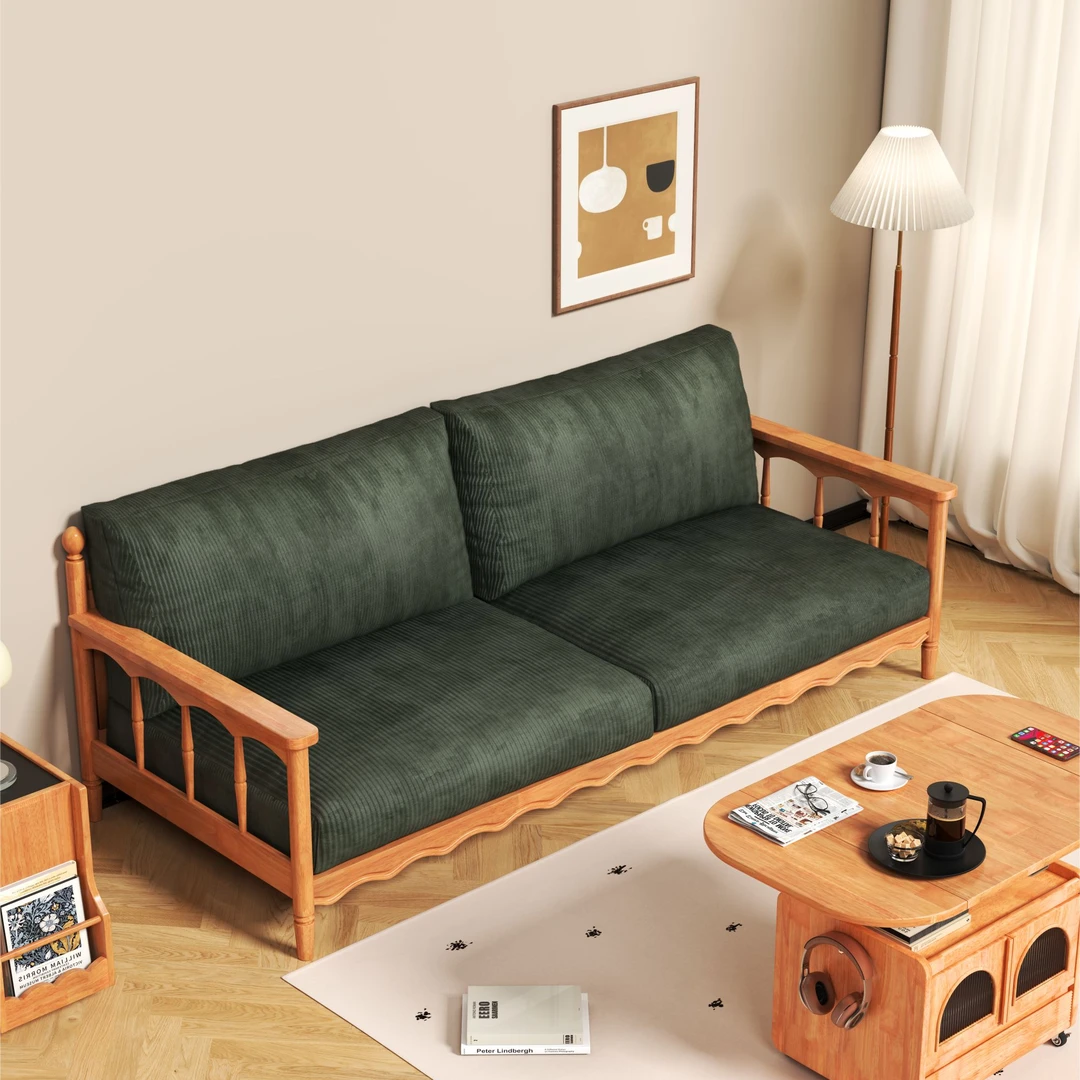 【源头工厂专属】法式实木沙发复古布艺沙发客厅小户型直排沙发