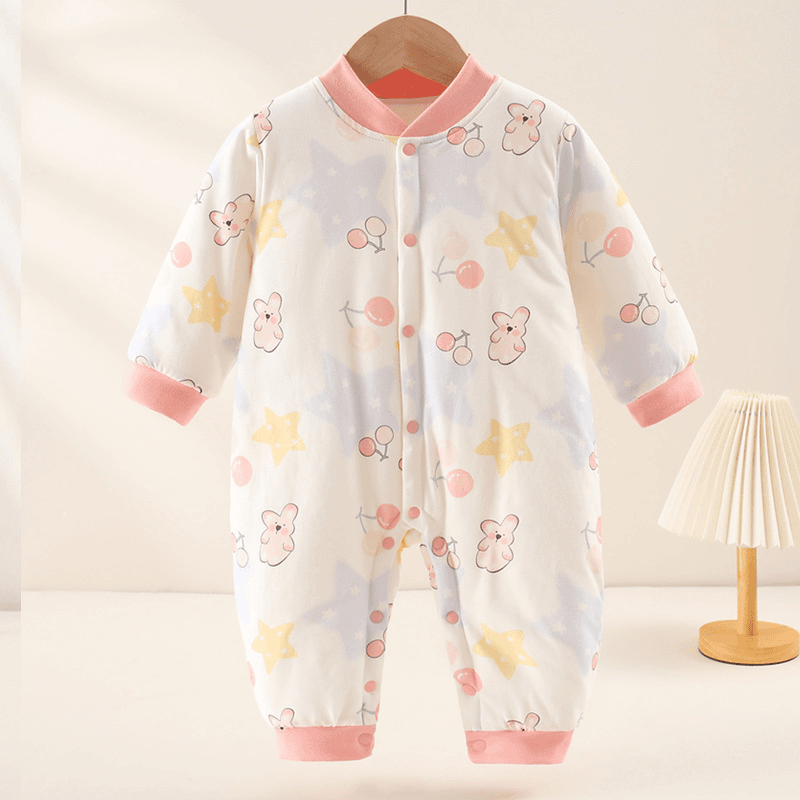 婴儿连体衣秋冬季款夹棉加厚哈衣爬爬服男女宝宝外出保暖