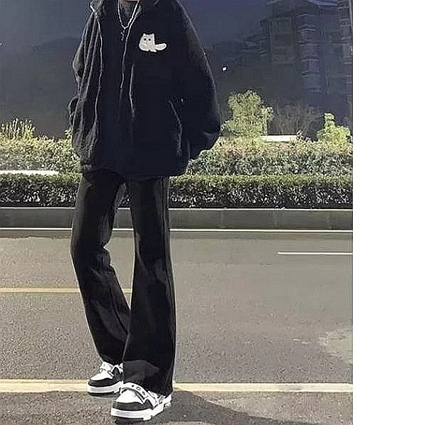 【小扬直播推荐】美式vibe风裤子高街纯黑色修身微喇牛仔裤男款显高