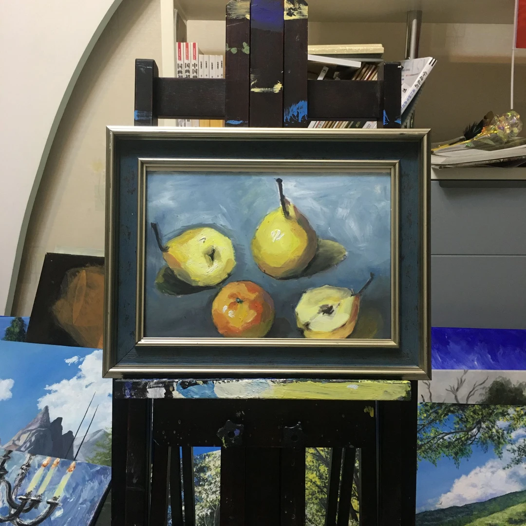 A4纯手绘油画欧式古典静物梨子(带瑕疵框慎拍)