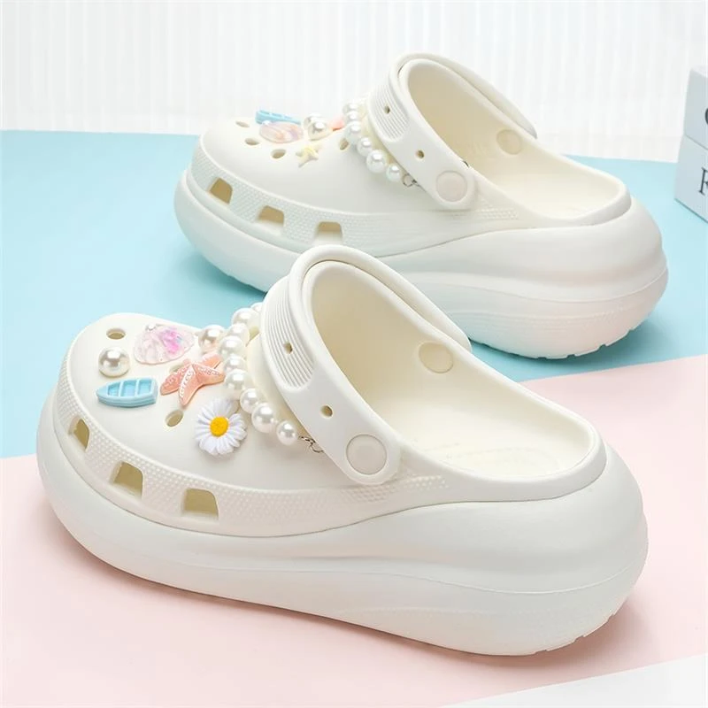 泡芙洞洞鞋女夏外穿2024新款厚底增高云朵软底防滑时尚沙滩凉拖鞋