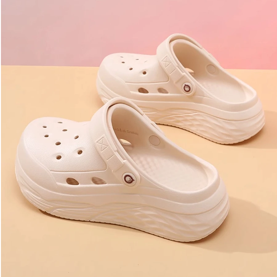 厚底洞洞鞋女款外穿踩屎感凉鞋增高网红超火包头拖鞋防滑泡泡鞋