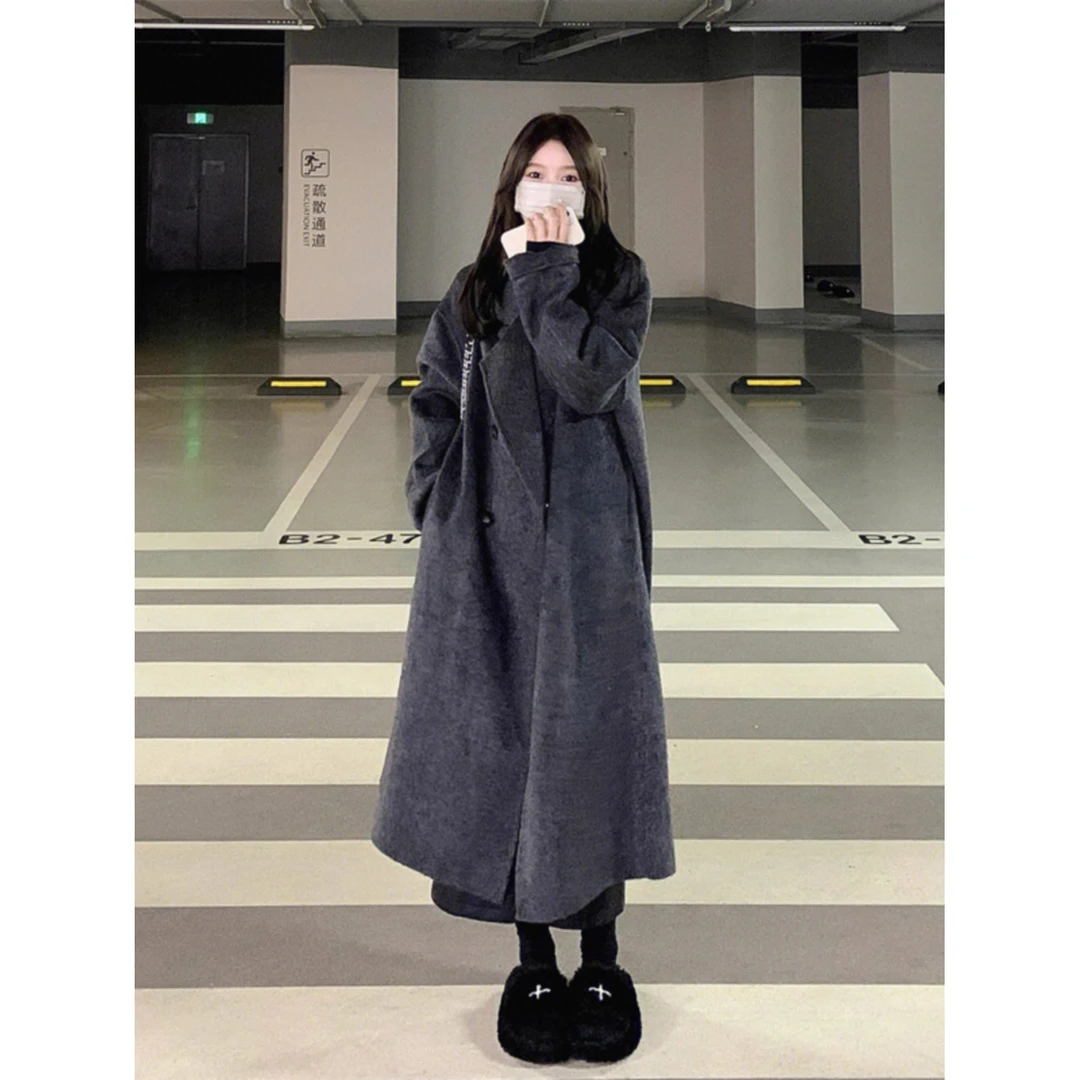 灰色呢子大衣女2024秋冬新款韩系小个子高级感赫本风长款毛呢外套