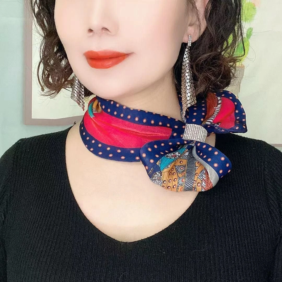 新款清风纱印花围巾百搭气质纱巾领巾小耳朵丝巾春秋网红洋气高档