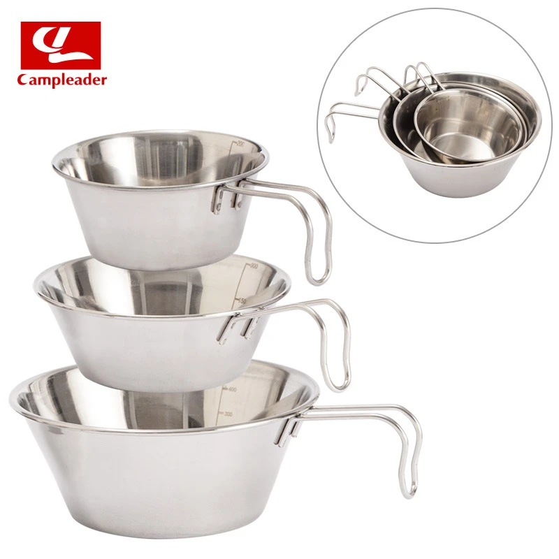 户外不锈钢碗三件套野餐饭碗便携烧烤折叠杯子登山水杯野营炊具