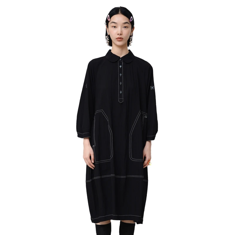 MOVEUP幻走2025春季新款.FUN 大贴袋撞色线梭织连衣裙325121307