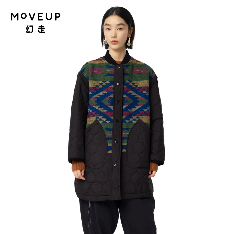 MOVEUP幻走秋冬季.FUN 彩色撞布个性长款毛呢宽松外套女324321603