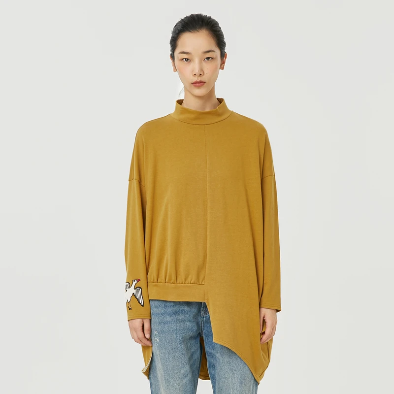 【商场同款】MOVEUP幻走2021冬季 落差下摆中长款T恤女121410511