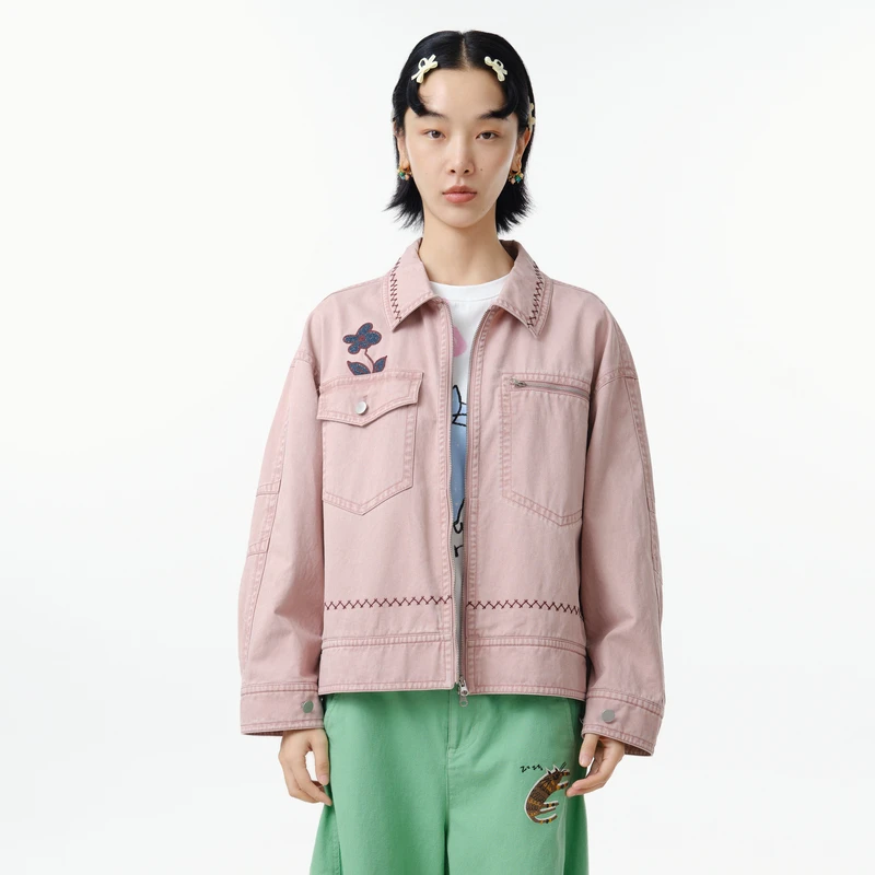 MOVEUP幻走2025春季新款.FUN 撞色线绣花设计短款外套女325120726