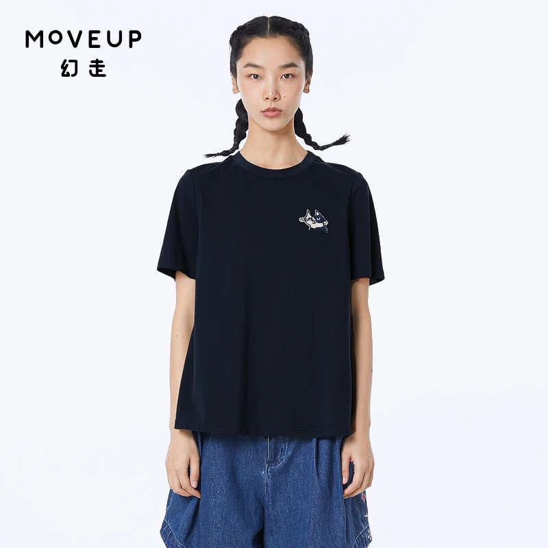 MOVEUP幻走2023夏季新款.FUN系列 拼接绣花短款T恤女323210505
