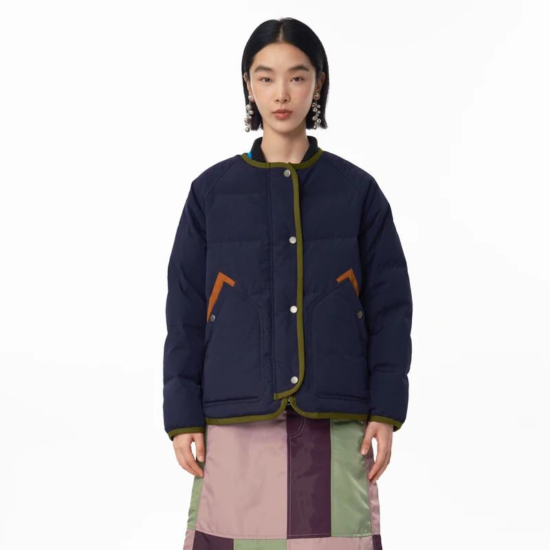MOVEUP幻走2024冬季新款.FUN 圆领撞色包边短款羽绒服女324421233