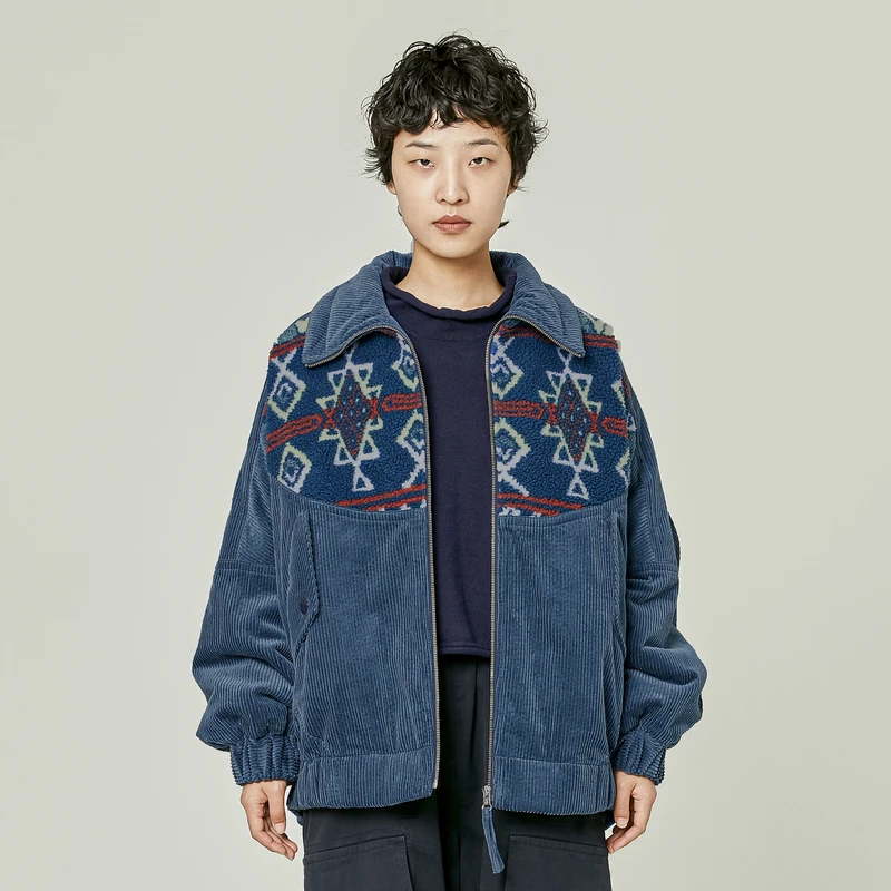 MOVEUP幻走2023.FUN热力感灯芯绒拼接保暖短款棉服女321320710
