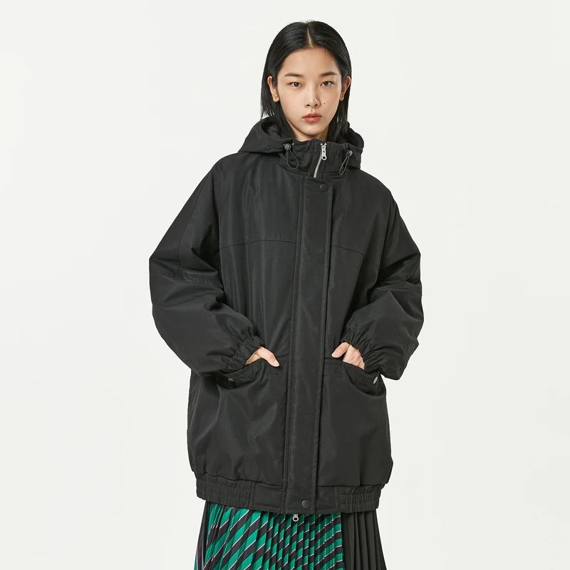 MOVEUP幻走2021冬季新款连帽口袋设计师中长款棉衣女121420905