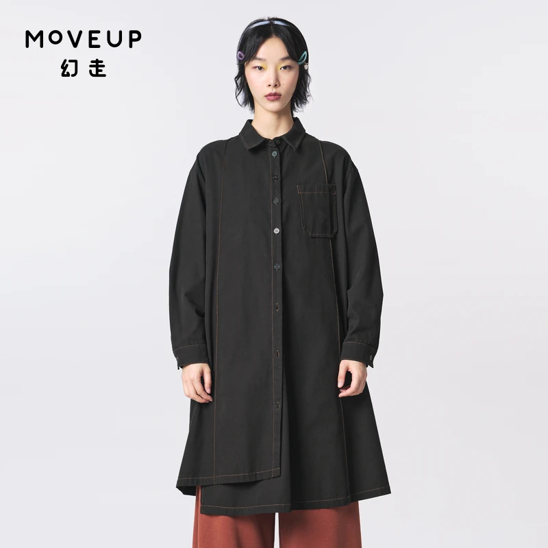 MOVEUP幻走2023冬季新款.FUN系列 撞色不对称长款衬衫女323420405