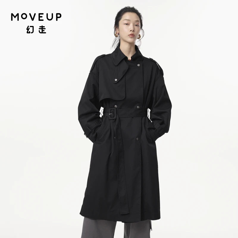 MOVEUP幻走2024秋季新款.FUN 可调节腰带开衩长款外套女324320716