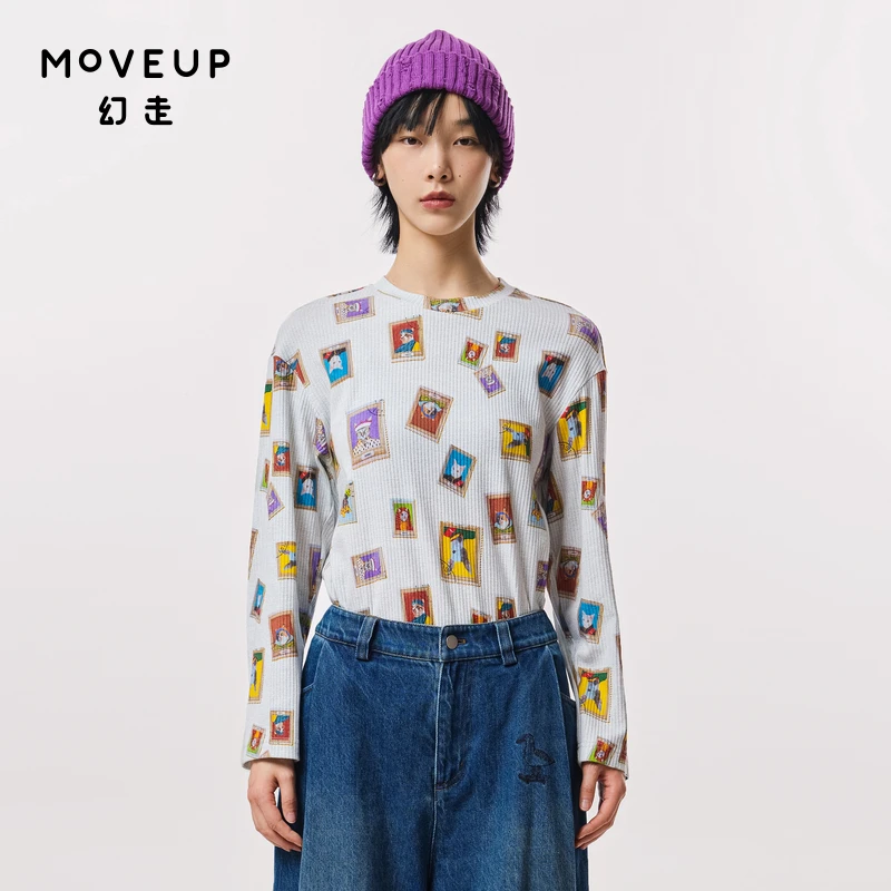 MOVEUP幻走2023秋季新款.FUN系列 趣味印花短款T恤女323310526