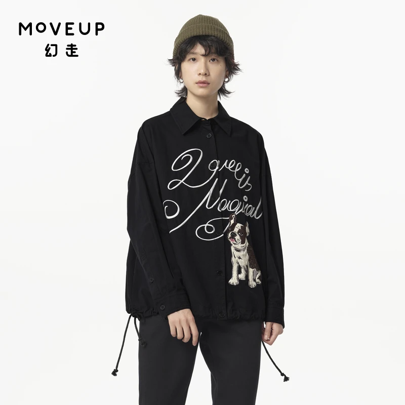 MOVEUP幻走2024冬季新款.FUN 趣味绣花狗狗短款衬衫女324420411