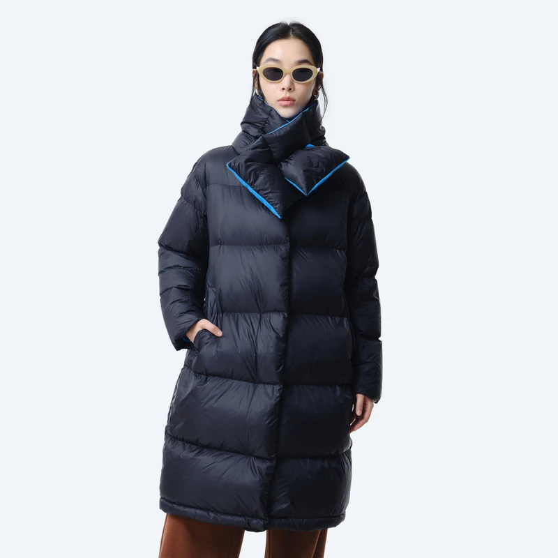 MOVEUP幻走2024冬季新款.FUN 撞布围脖圆领长款羽绒服女324421236