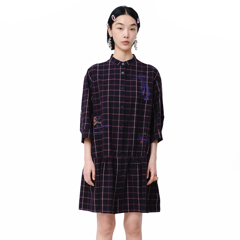 MOVEUP幻走春季新款.FUN小众女装设计师碎褶梭织连衣裙325121302