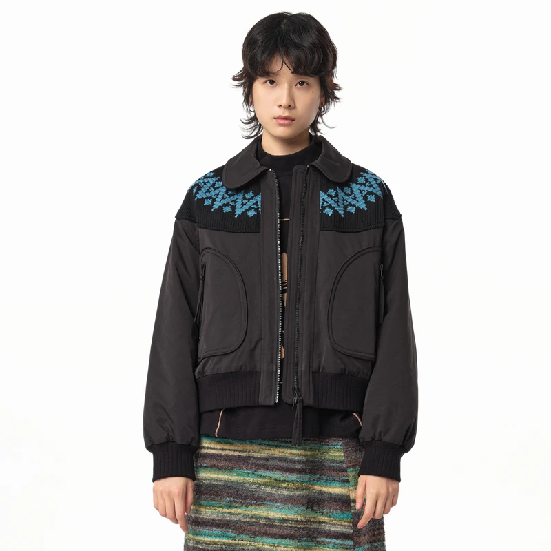 MOVEUP幻走2024冬季新款.FUN 猫咪绣花翻领短款棉外套女324420944