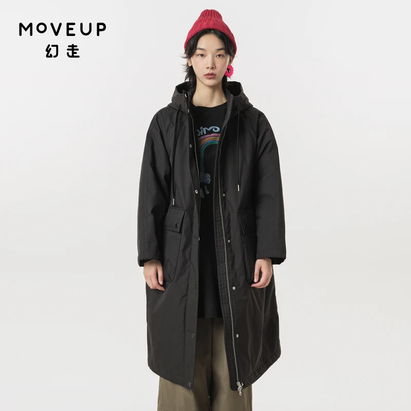 MOVEUP幻走2023秋季新款.FUN系列 口袋绣花长款棉外套女323320910