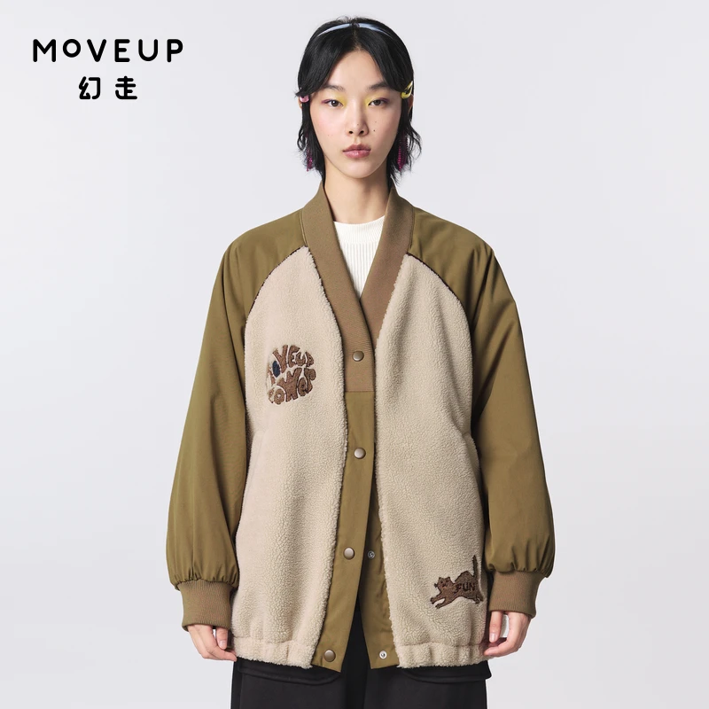 MOVEUP幻走秋冬季新款.FUN系列 V领绣花中长款外套女323410712