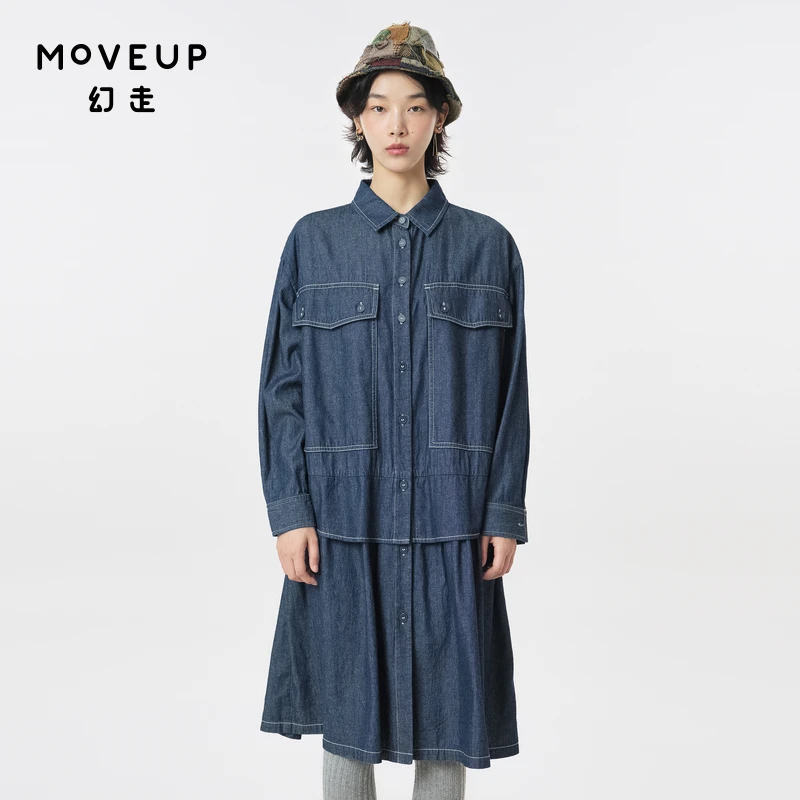MOVEUP幻走2023秋季新款.FUN系列 贴袋假两件牛仔连衣裙323341306