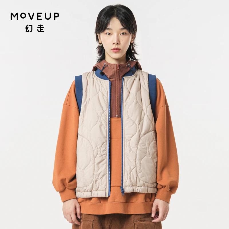 MOVEUP幻走2023冬季新款.FUN系列 撞色绣花短款棉马夹女323420925