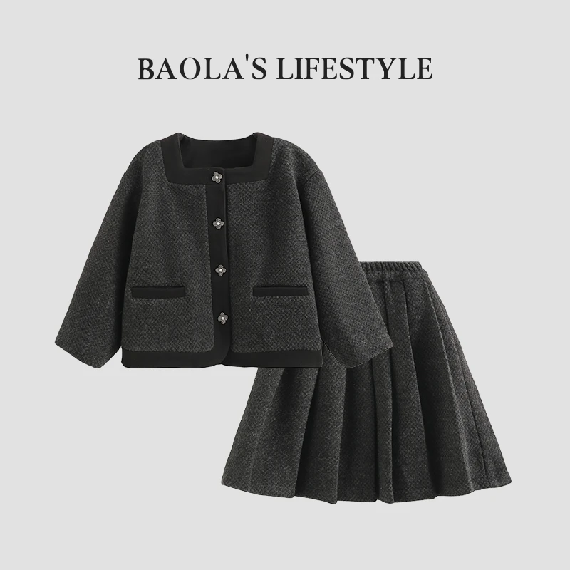 缪斯少女【高定】韩系复古秋季女童时尚加厚小香风洋气套装-HQ791