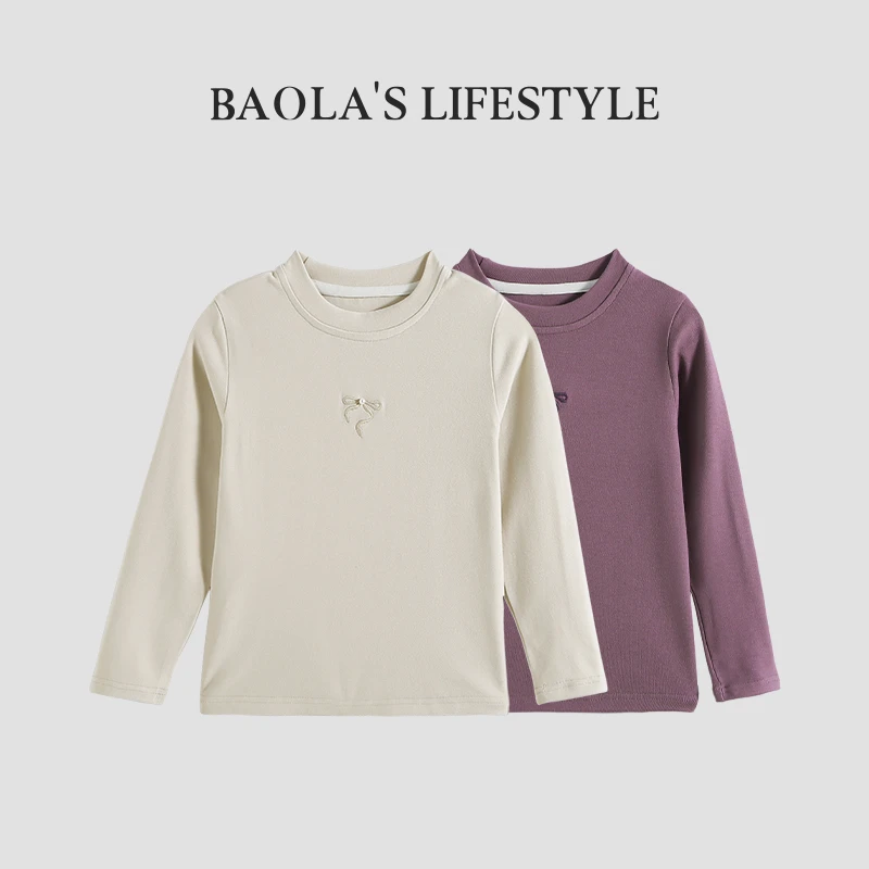 【新品】韩系复古秋季女童蝴蝶结钉珠柔软舒适透气打底衫-LQ227