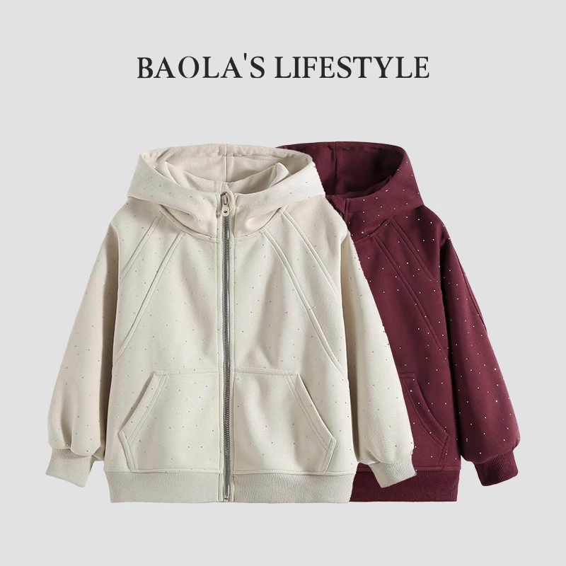 【闪闪星光】韩系复古秋季女童设计休闲烫钻简约时尚卫衣外套-LQ058