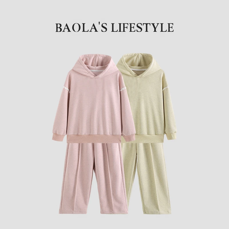 懒人套装【高定】韩系清新春季女童休闲连帽洋气气质短款套装-LC046