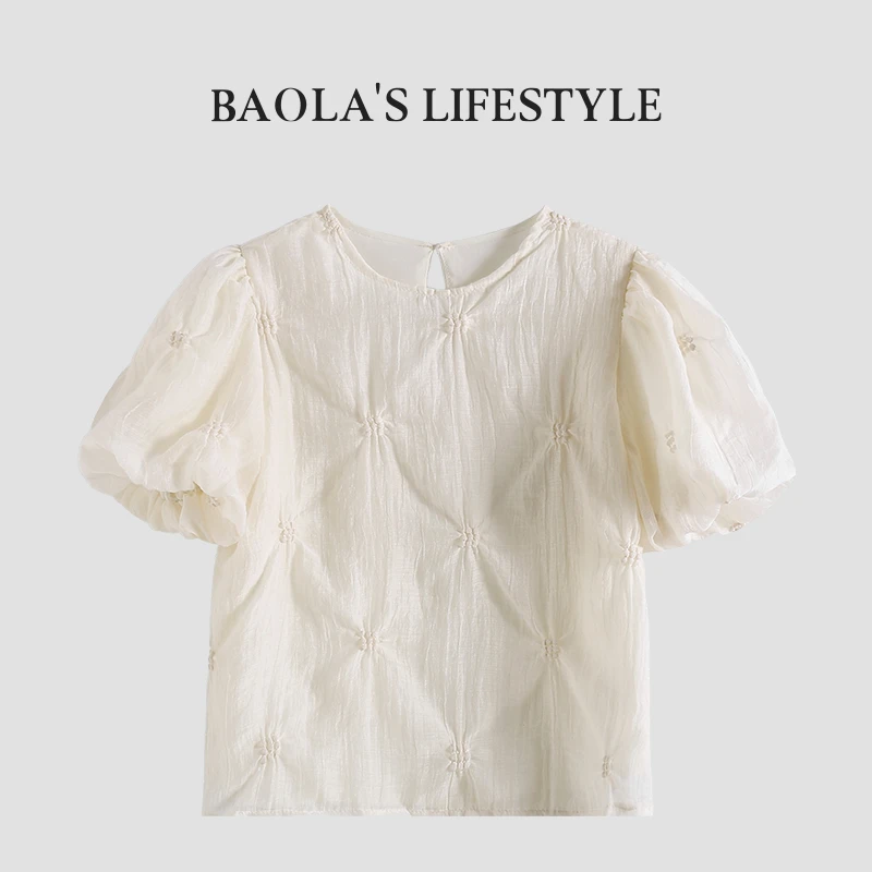 岛屿泡泡【高定】清新简约夏季女童纯色泡泡袖百搭半袖衬衫-LX158