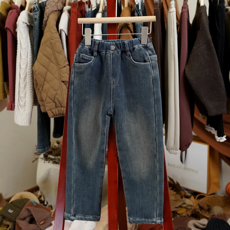 【经典小脚裤】韩系复古秋冬纯色收脚修身加绒休闲牛仔裤-LD048